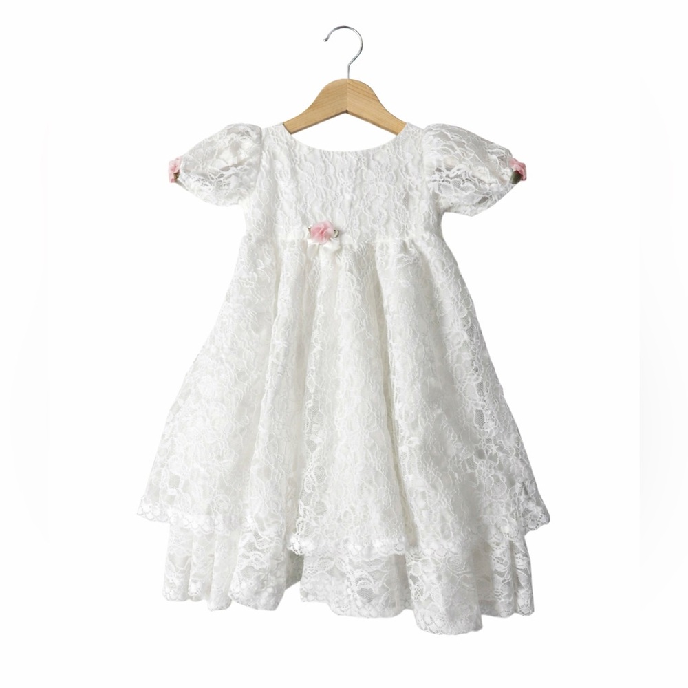 Vintage Young Designs White Lace Baptism Dress Baby Girl Formal Dress 12M